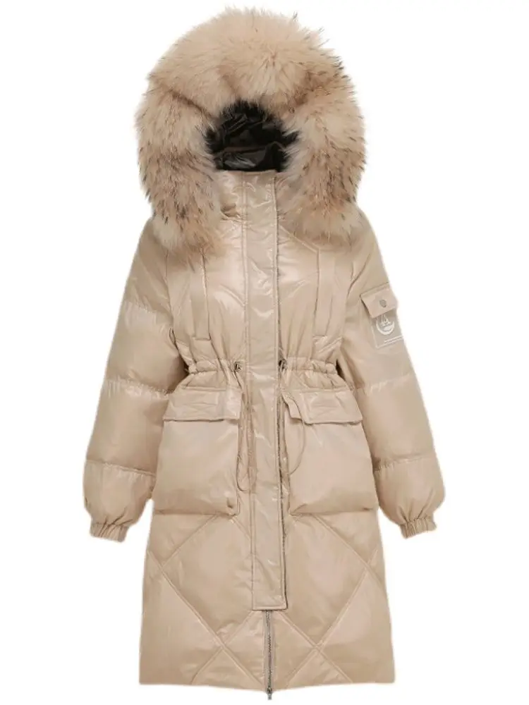Women Long Down Jacket New Casual Style Raccoon Fur Collar White Duck Down Jackets Autumn Winter Coats And Parkas Female Outwear