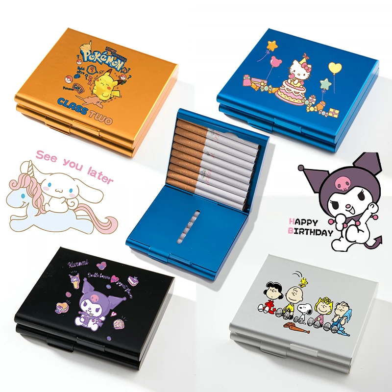 

Hello Kitty Anime Cigarette Box Cute Laifu Aluminum Ultra Thin Split Cigarette Clip 20Pac Creative Metal Cigarette Box Men Gift