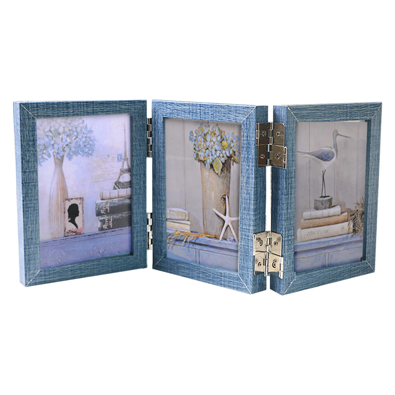 

Gift Photo Frame Home Decor Rustic Triple Hinged Kids Childrens Weddings Anniversary Rotary Folding Birthday Universal Desk Wood