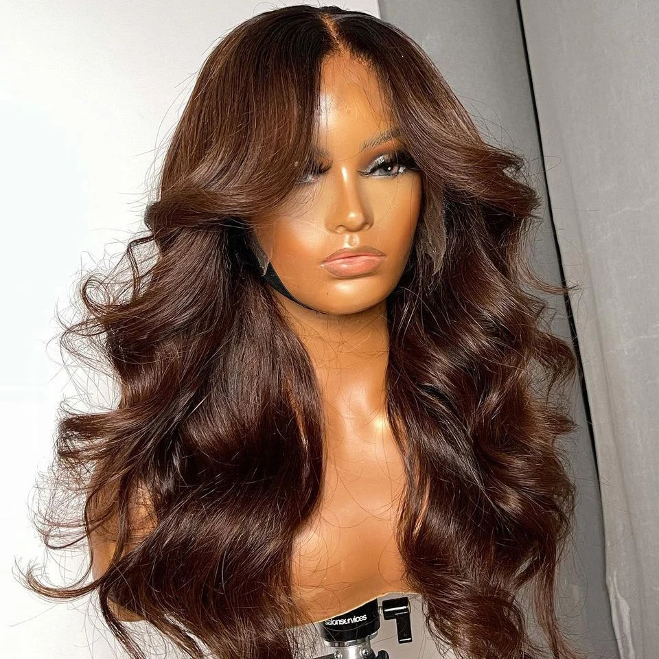 

Custom European Long Virgin Human Hair Dark Brown Color Wavy Lace Front Wig Double Drawn Single Length Jewish Wig Kosher Women