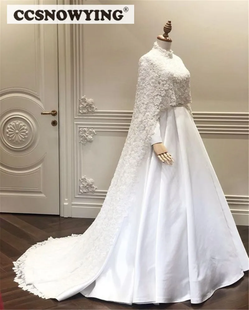 

Женское атласное свадебное платье It's yiiya, белое платье в мусульманском стиле с высоким воротником на лето