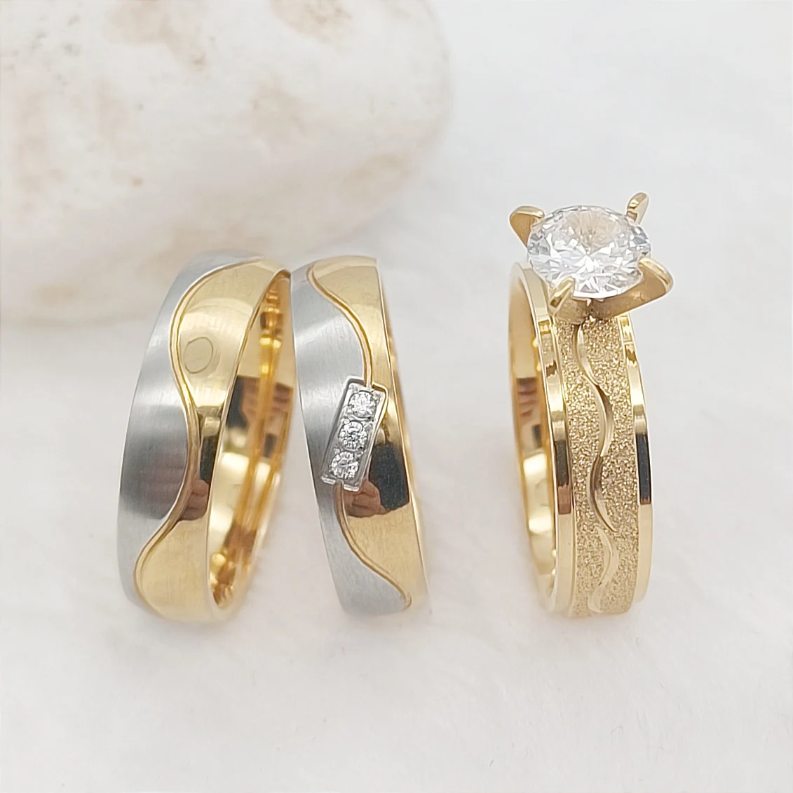 

Unique 3pcs Statement Anniversary Wedding Engagement Rings Sets Bridal 14k Gold Plated Jewery Ring Woman
