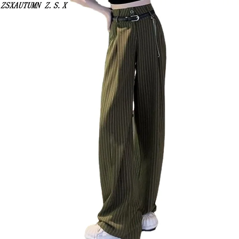 

Брюки женские в полоску с широкими штанинами, модные повседневные штаны-Слаксы с завышенной талией, брюки с широкими штанинами в японском стиле, на лето