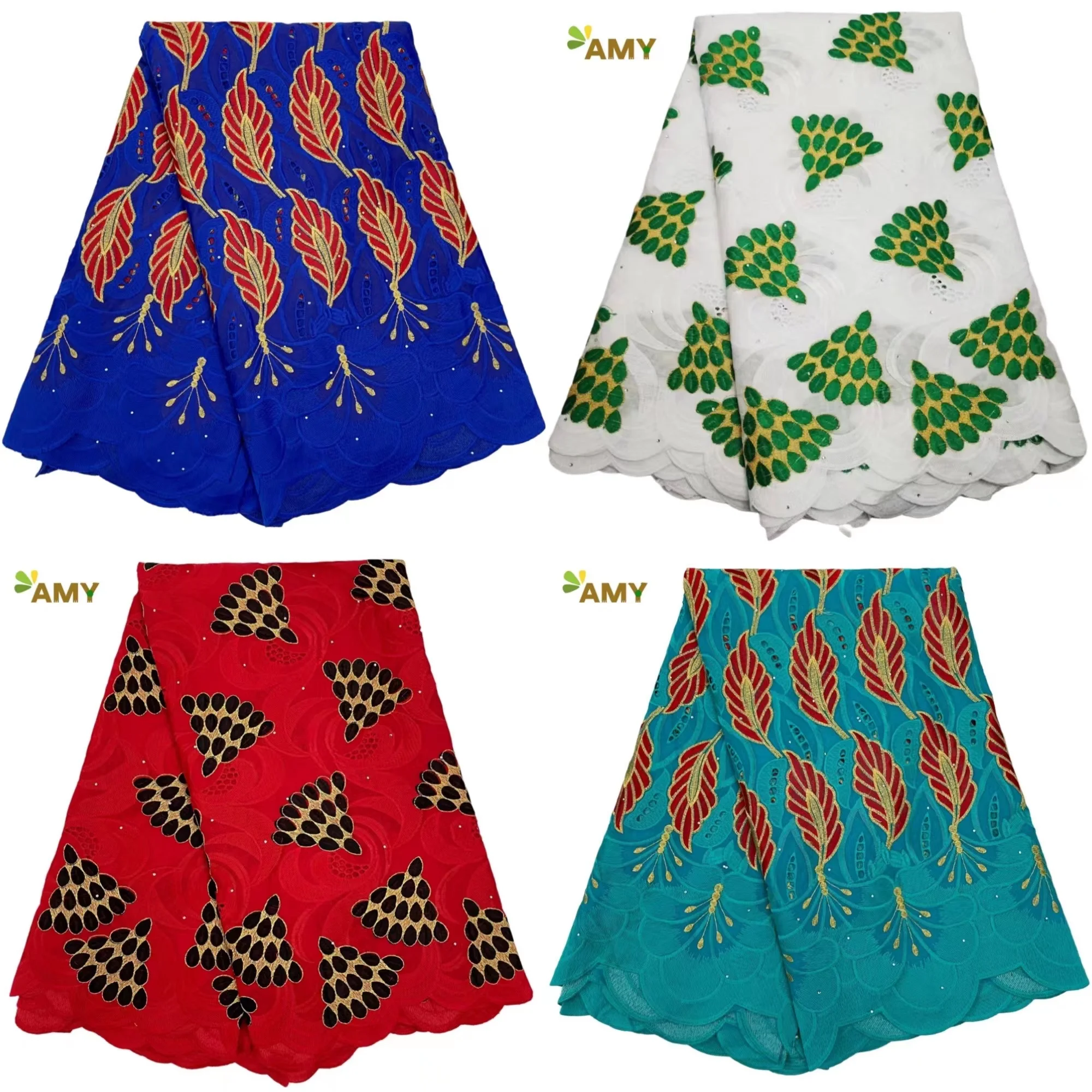 

2022 Latest French 100%Cotton Embroidery Swiss Voile Lace Fabric High Quality African Fabric For Women Clothing 5Yards