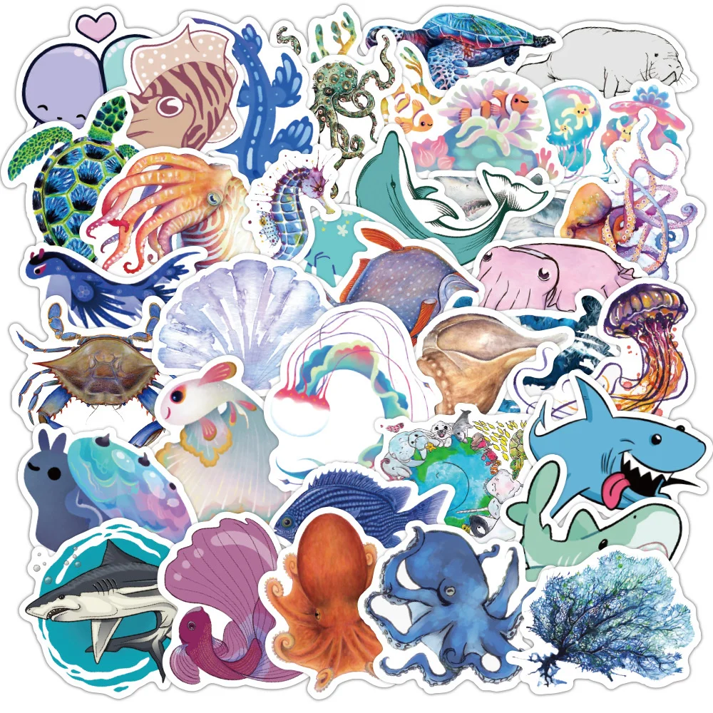 

10/30/50PCS Ocean Animal Cartoon Trend Graffiti Sticker Toy Decoration Notebook Kids Gift iPad PVC Waterproof Sticker Wholesale