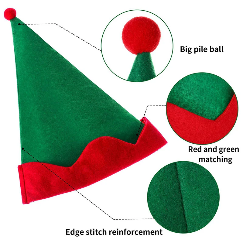 Vintage Red Green Christmas Hat Santa Claus Hat Elf Hat Pointed Hat for Adults Children Christmas Dress Up Party images - 6