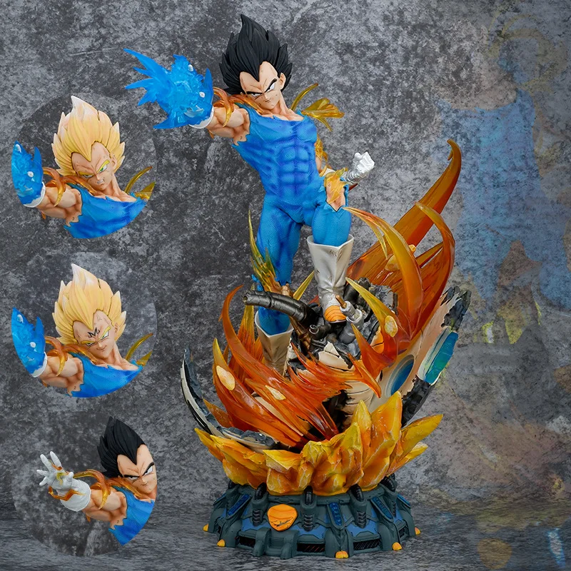

Anime Dragon Ball Z Vegeta 41cm Large Action Figure Super Saiyan Gk Statue Three Headed Carving Luminous Figurines Gift For Kids