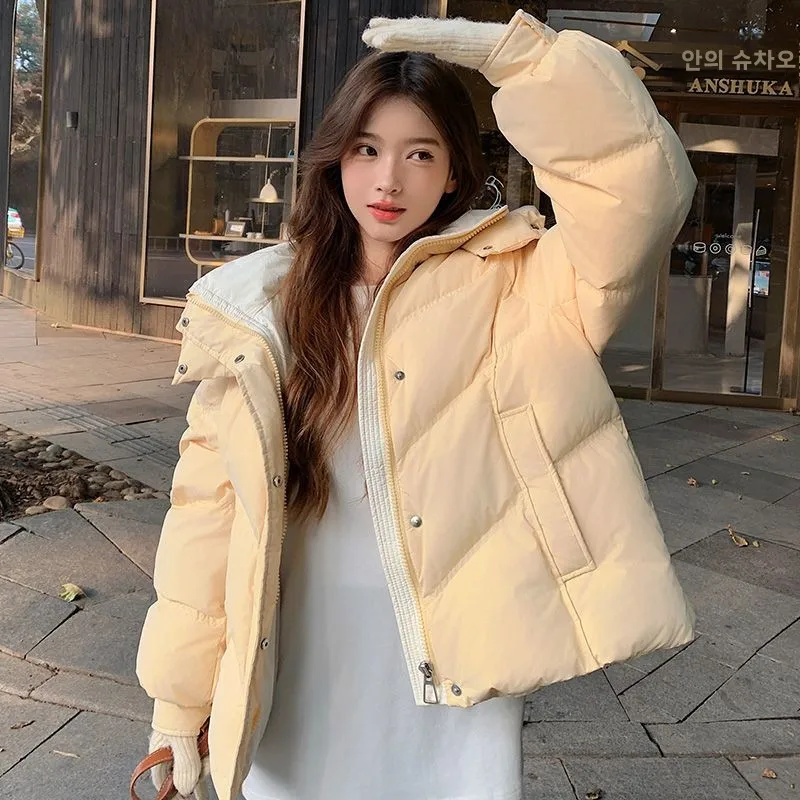 Down jacket Women Short 2024 New Winter Thick Loose Hood Small Fashion Sweet Student Outerwear