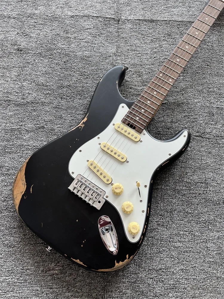 

Heavy Relic ST Electric Guitar Alder Body Maple Neck Aged Hardware Black Color Nitro Lacquer Finish IN STOCK Fast Shipping