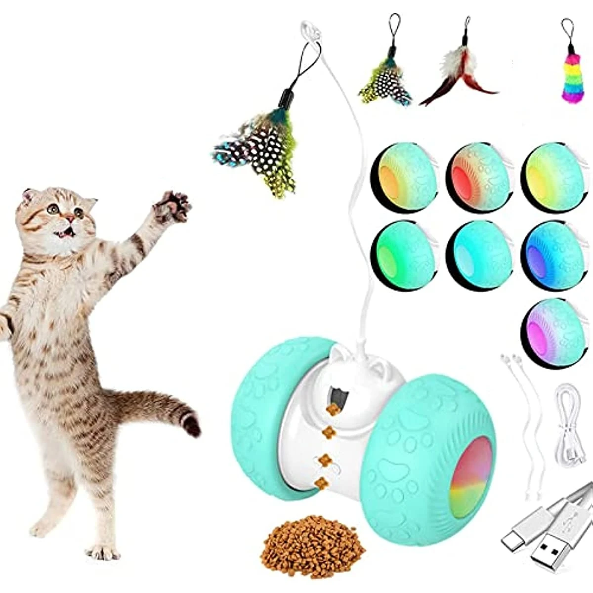 ATUBAN Interactive Cat Toys for Indoor Cats, Feather and Ball Cat Toy,Automatic and Interactive Cat Feeder,3 in 1 Cat Kitten Toy