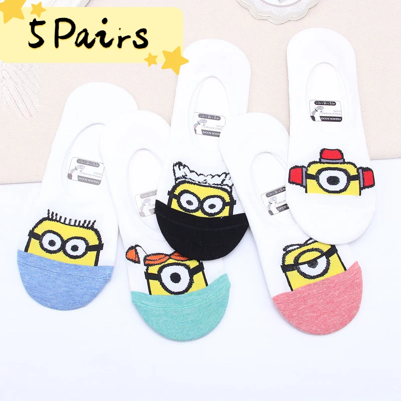 

5 Pairs of Summer Minions Men's Socks High Quality Anime Despicable Me Cartoon Women's Sock Invisible Breathable Boat Socks