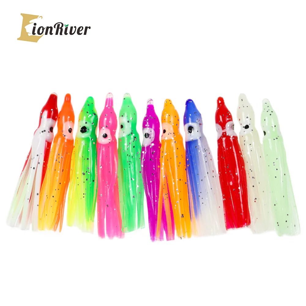 

LIONRIVER 40PCS Soft Plastic Octopus Squid Skirt Fishing Lures Trolling Saltwater Fishing Bait Set For Bass Salmon Trout 5CM
