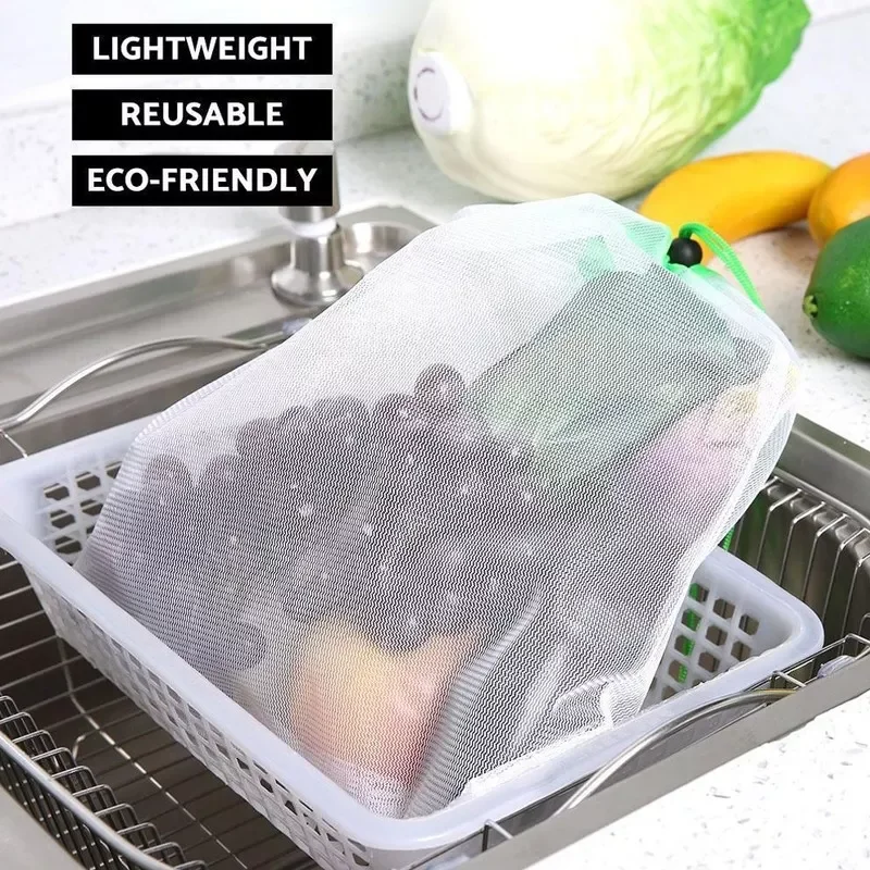 

5/15pcs Eco Friendly Washable Mesh Produce Bags for Grocery Shopping Storage Reusable Fruit Vegetable Kitchen Storage