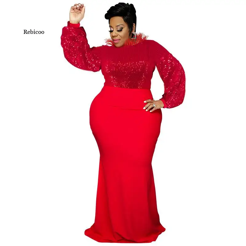 

Elegant Feather Long Sleeve Dress Women Stretch Sparkle Sequin Party Dress Ladies Floor Length Club Evening Night Party Robe
