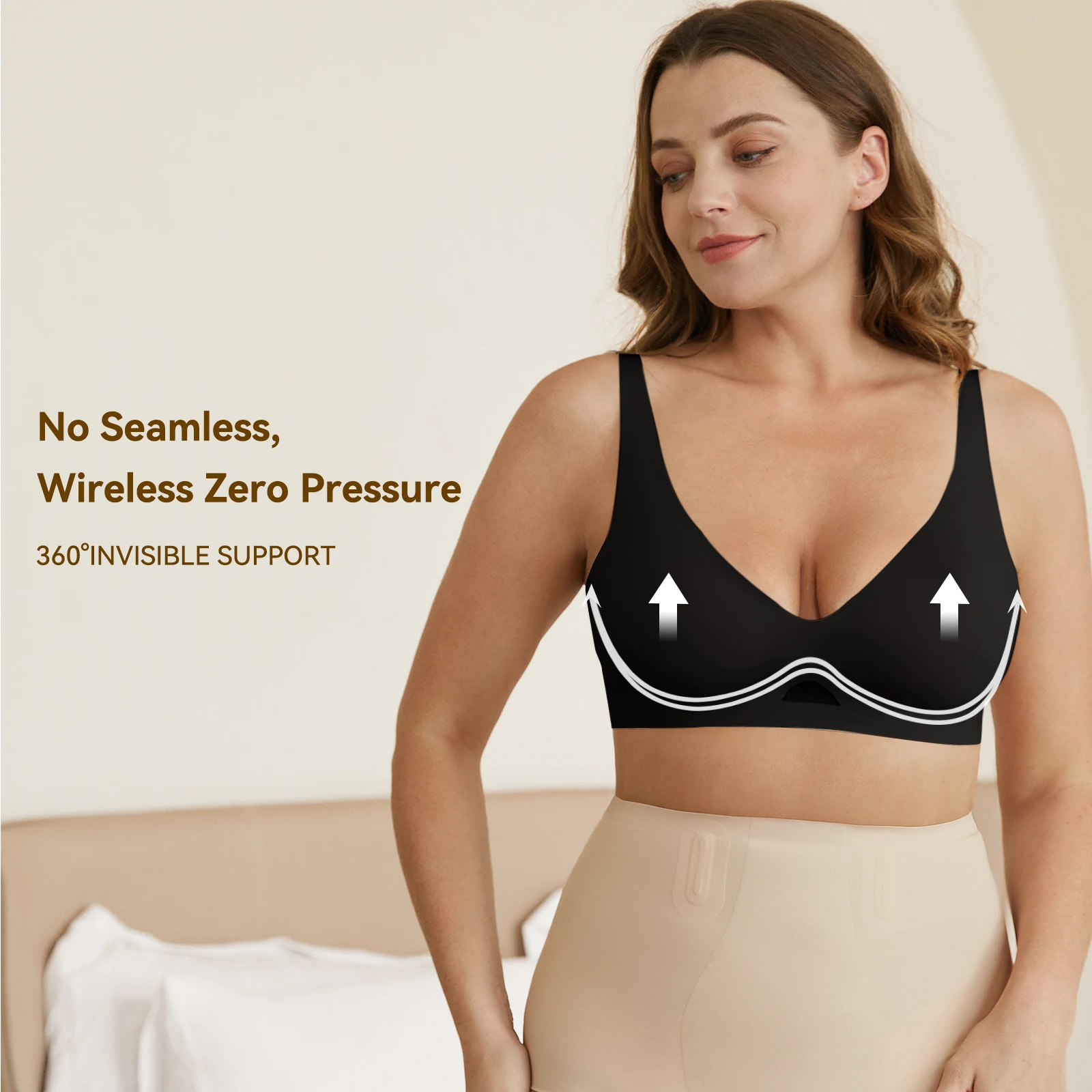 Niidor Seamless Wireless Bra V Neck Invisible Comfort Bra Breathable Wirefree Bralette Thin Soft Everyday Bra for Women Girl Bra