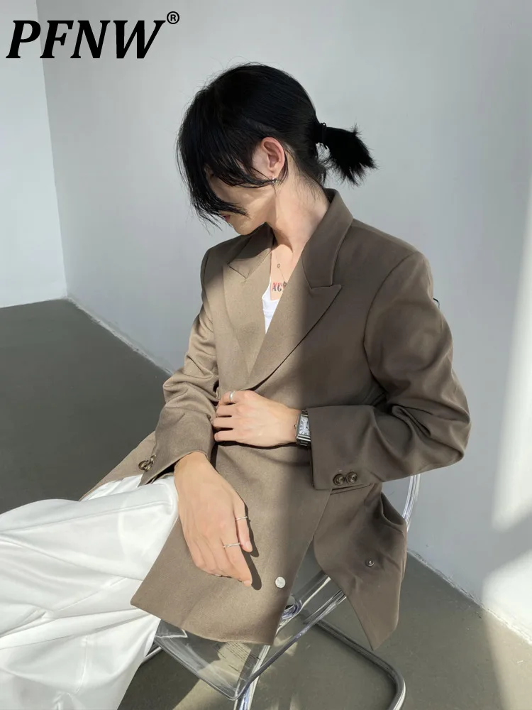 

Мужской повседневный костюм PFNW, модный однотонный пиджак с двойным разрезом в Корейском стиле, весна-осень, 12A5393
