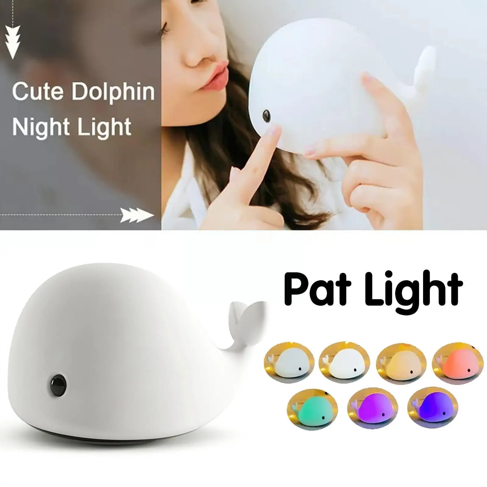 

Little Whale Shape Night Light Cute Shape Led Bedside Silicone Children's Lamp Cartoon Changing Colorful Led Dolphin Room C B3h5