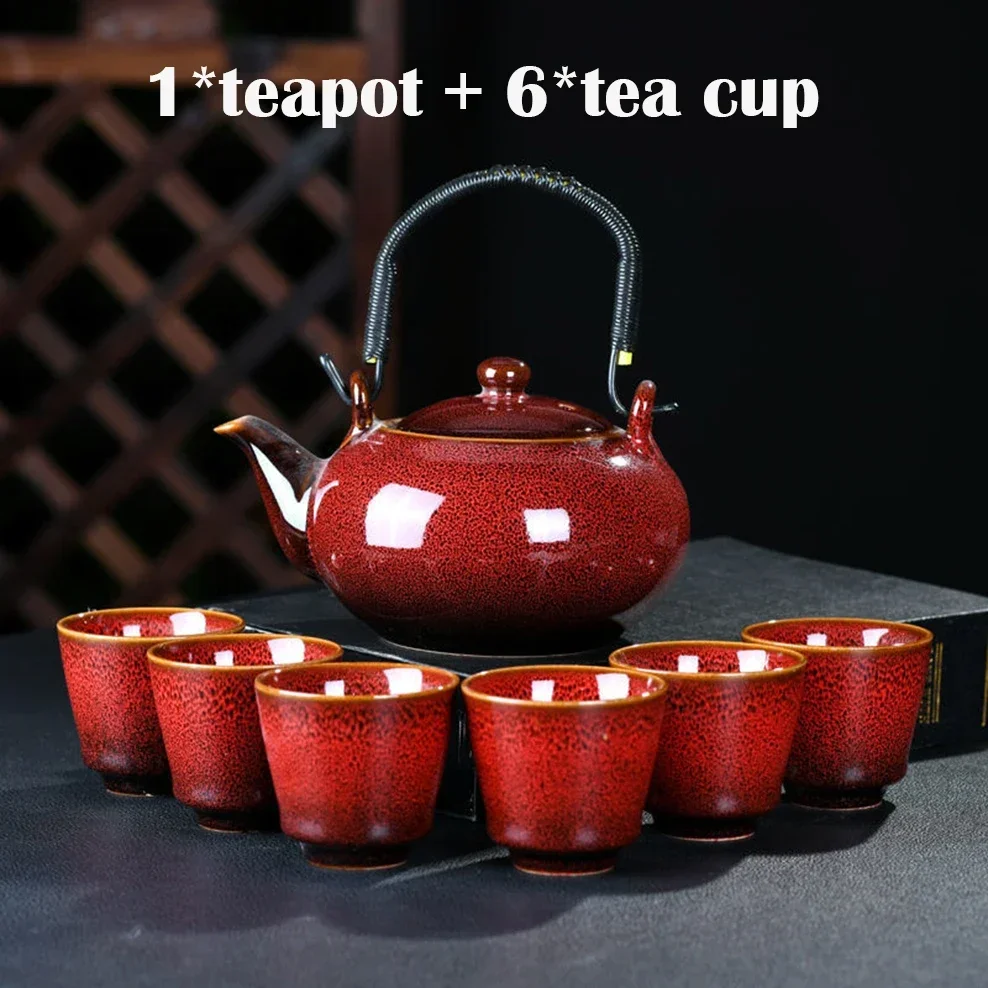 

7 PCS/Set Ceramic Tea Set 700ML Kiln Change Color Teapot With Handle 150ML Tea Cup Health Ceramics Tea Pot Tea Cup Combination