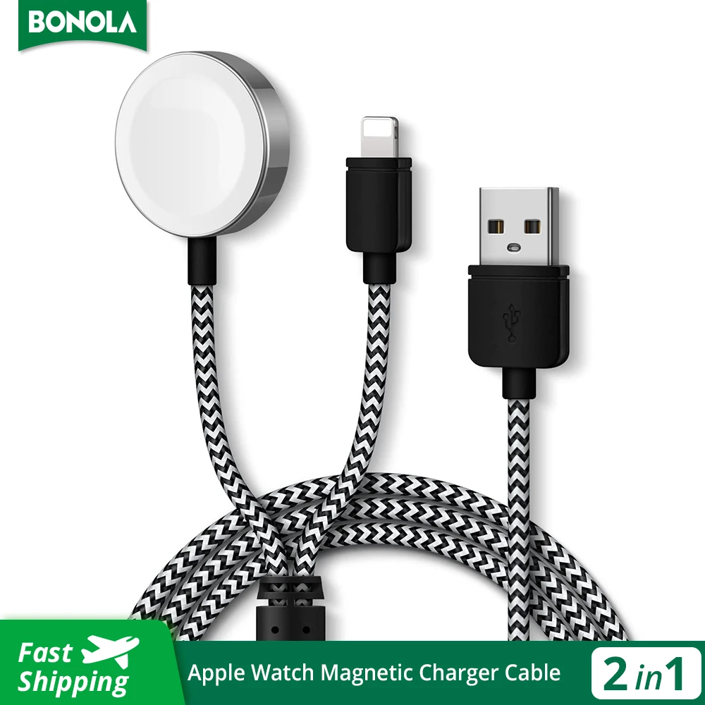 

Bonola Watch Magnetic Wire Charger 2 in 1 USB Cable for Apple Watch 8/7/6/5/4/3 Fast Charging for iPhone 14 Pro Max/13/12/11