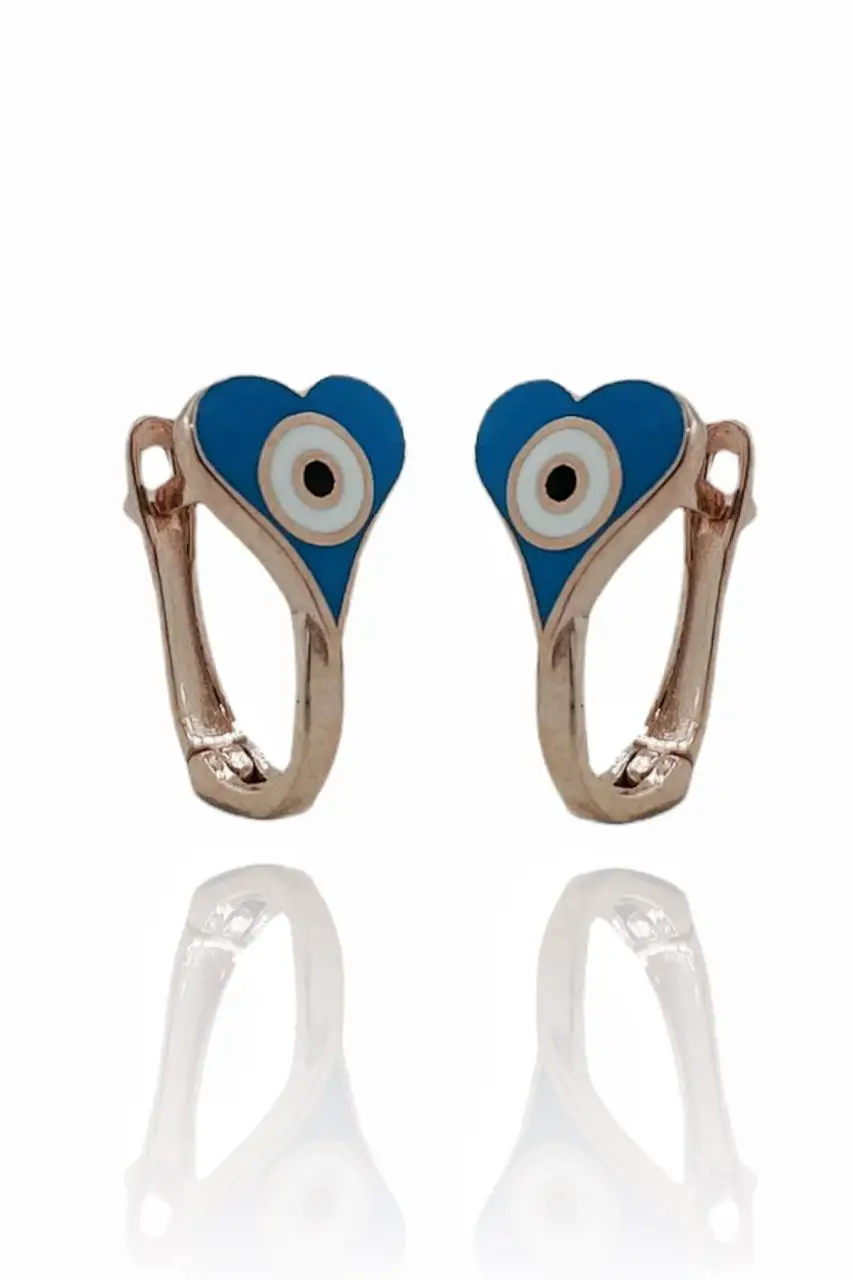 

Gold Model Heart Evil Eye Baby Child Tag 925 Silver Earrings