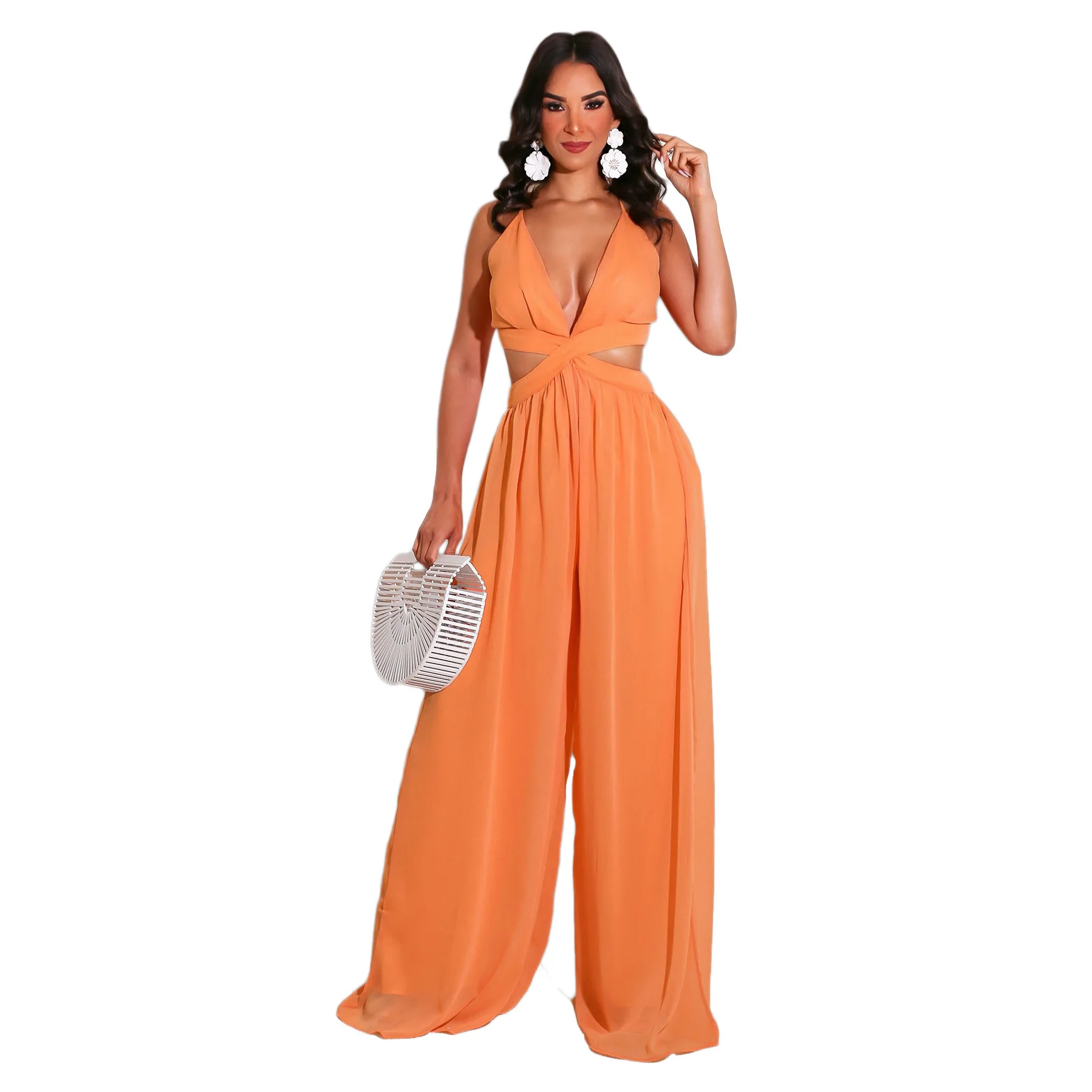 

European Style Woman Jump Suit Summer Spaghetti Strap Overalls Sexy V-neck Woman Playsuit Jump Suit