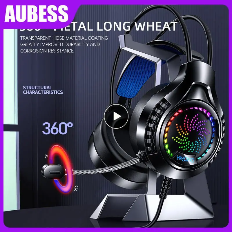 

Noise Reduction Pc Gaming Headset Black E-sports Headphones Cool Lighting Game Headset Comfortable Office Accessories Gifts Bass