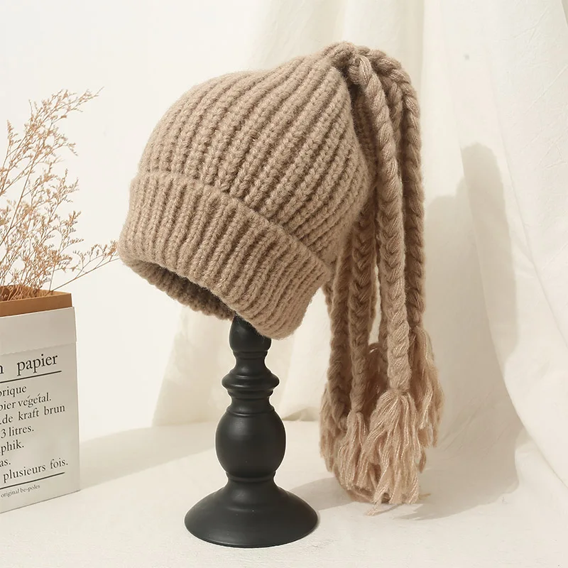 Personali вязаная шапка с дредами и кисточками женская шерстяная закрученной косой