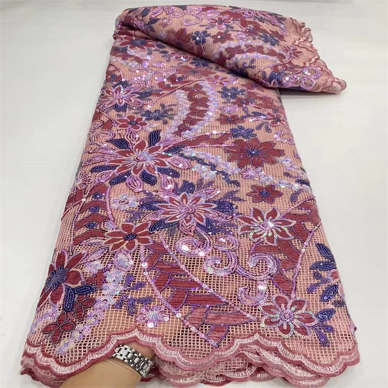 

Latest French Tulle Lace Fabric 5 Yards High Quality Nigerian Party Sequin Embroidery African Material QX-180