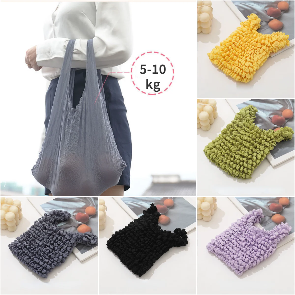 

Magic Expansion Fold Pleated Flexible Stretch Mini Bag Large Capacity Bubble Elastic Paddy Portable Shopping Handbag Tote New