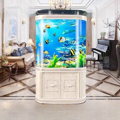 

European Fish Tank Aquarium Glass Light Luxury Double round Mid-Bend Living Room Wall Floor Bottom Filter