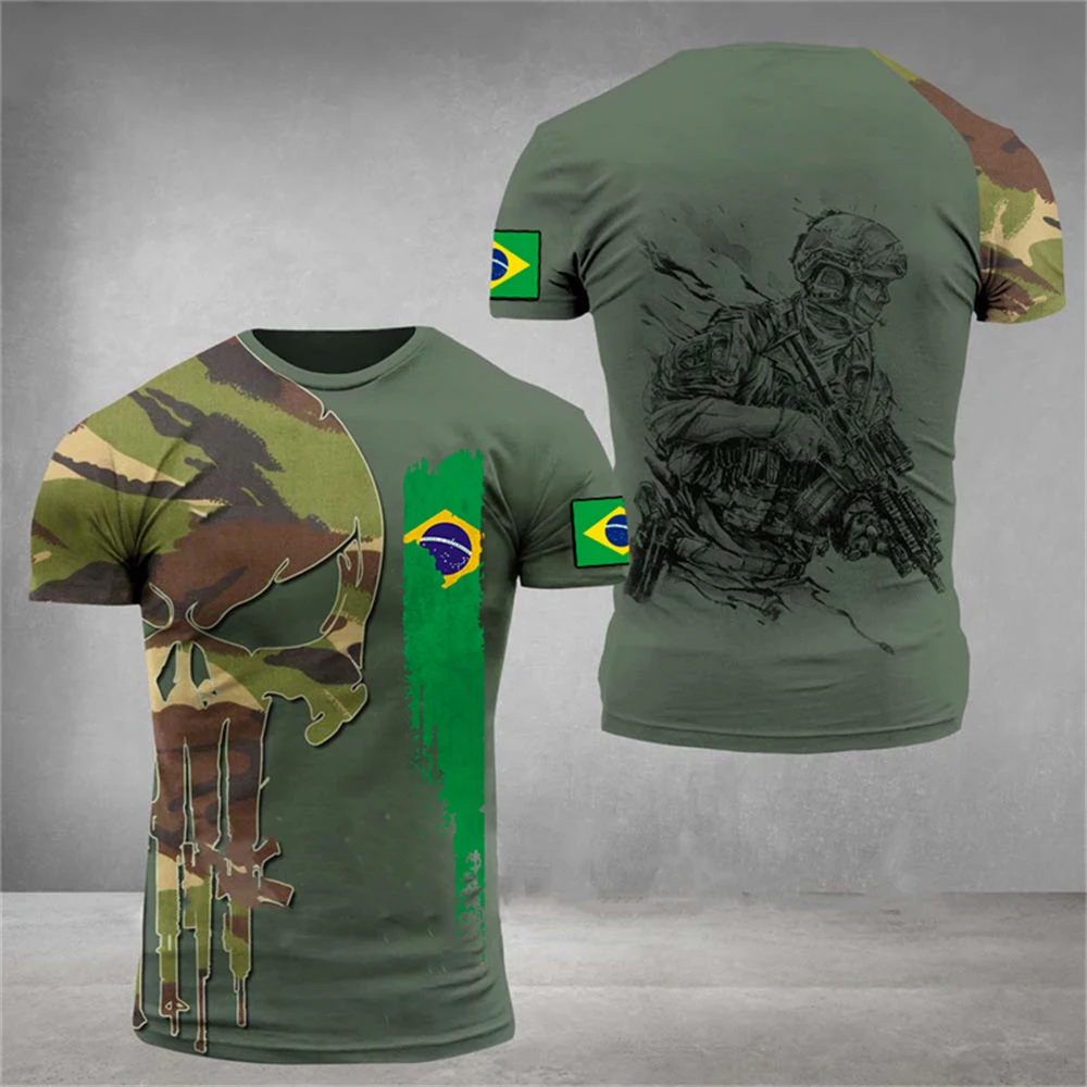 

Brazil Men's AndWomen T-Shirts Brazilian Soldier Flag 3d Print T Shirt Male Summer Short Vintage Tee Casual Oversized Tops