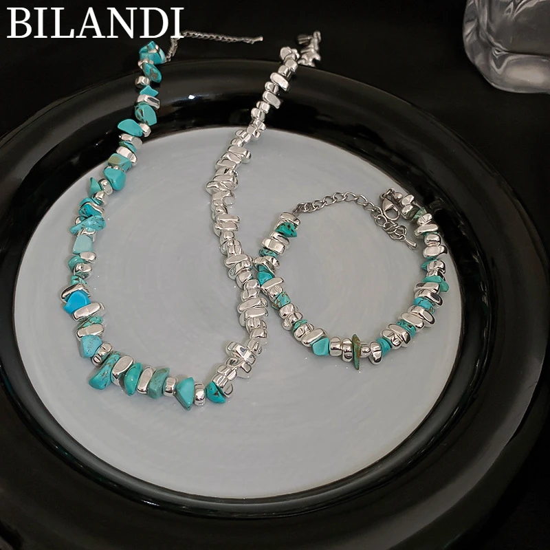 

Bilandi Trendy Jewelry Natural stone Choker Necklace 2022 New Trend Irregular Metal Bracelet For Women Party Gifts