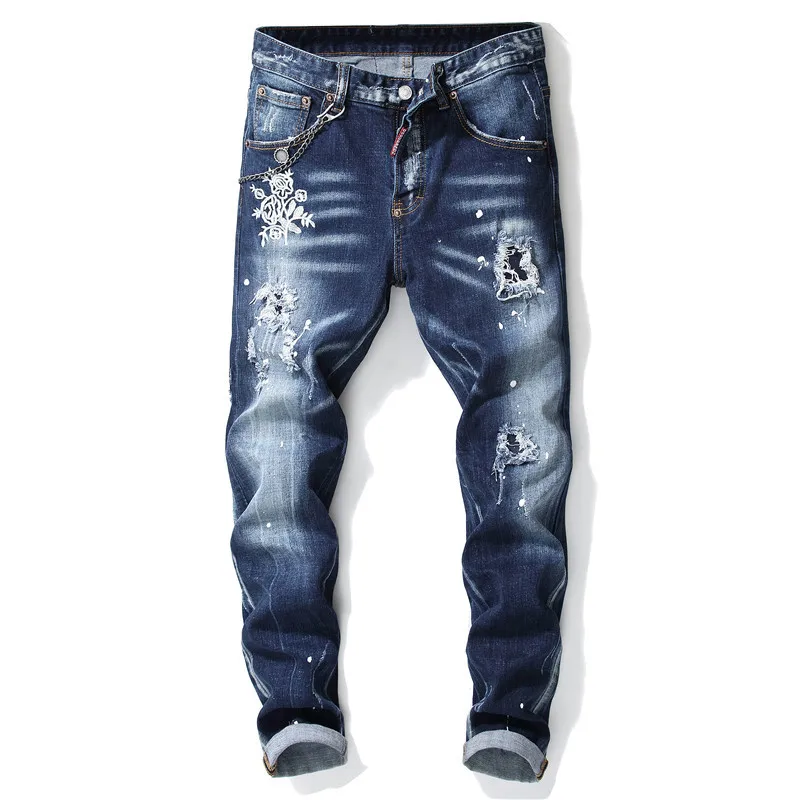 

Men Blue Skinny Jeans Luxury Brand Dsquared2 Stretch Fit Jeans Male Denim Trousers Blue Jeans Straight Fit Jeans 38