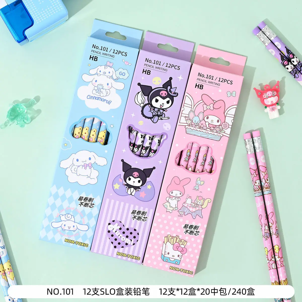 Sanrio Мультяшные карандаши с мелодией и Kuromi 60 шт. для начальной школы канцелярские