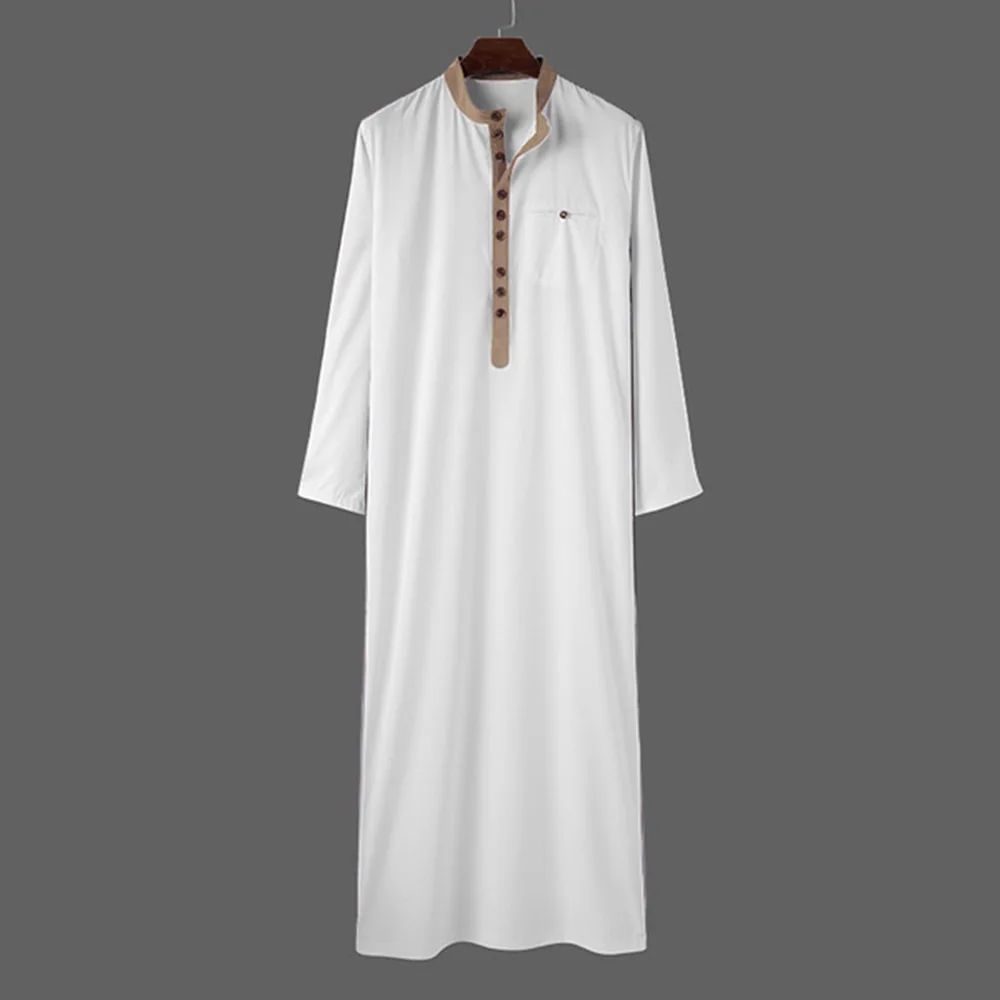 Summer Button Decorated White Four Seasons Middle-aged Muslim Robe