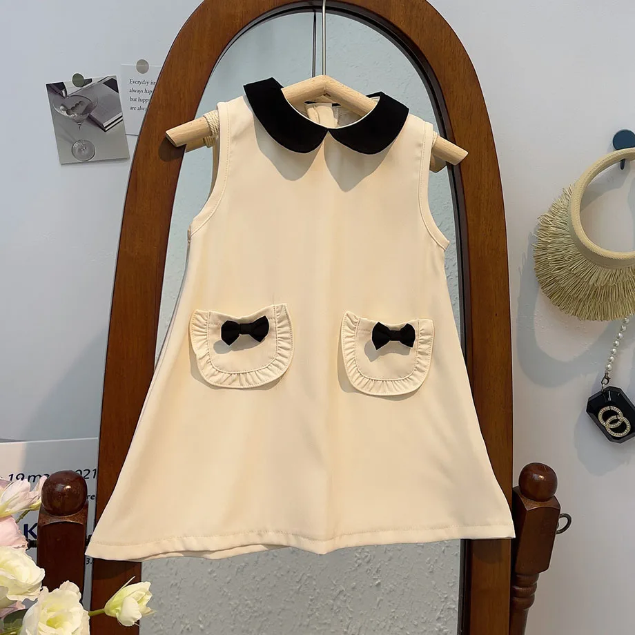 

Summer 2023 Kids Clothes Girls Dresses For 2 To 10 Years Children's Peter Pan Collar Sleeveless Tank Dress Vestidos Sweet