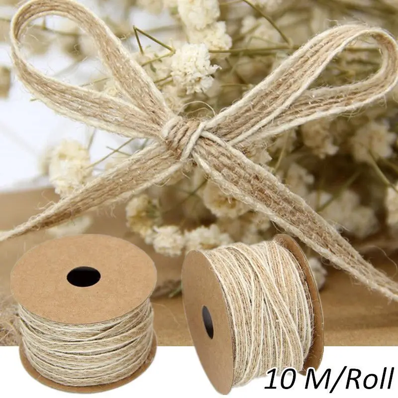 

10M/Roll Width 0.5cm Jute Burlap Rolls Hessian Ribbon With Lace Vintage Rustic Wedding Decoration Ornament Party Wedding Decor