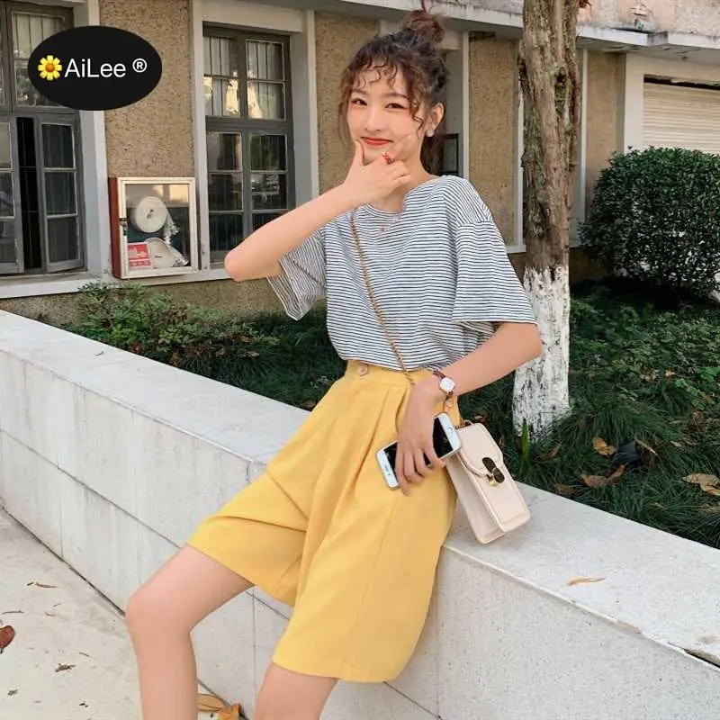Fashion Half Long Shorts Women's Autumn Summer Bermuda High Waist Loose Five Points Knee Length Trouser Harajuku Wide Leg Shorts