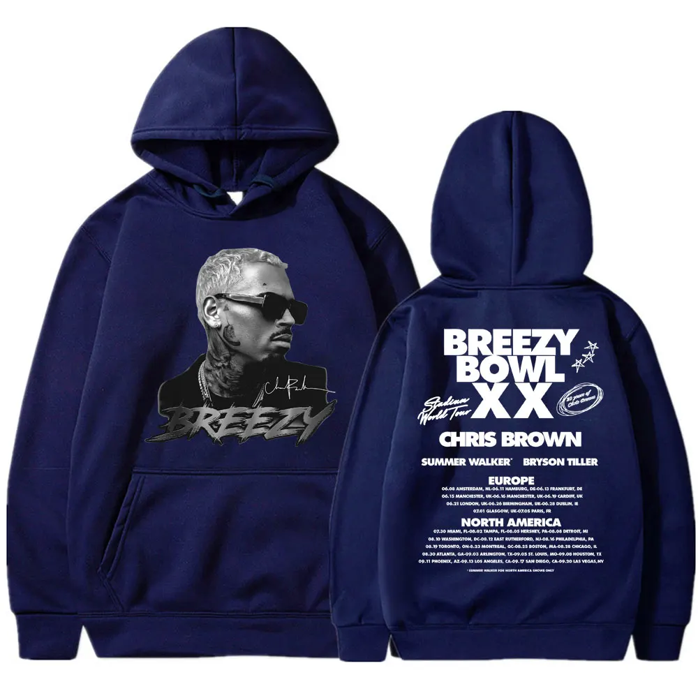 Фото Chris Brown Breezy Bowl XX 2025, толстовка с капюшоном для концертного тура в стиле хип-хоп, ретро, мужская и женская толстовка, флисовый теплый пуловер большого размера, уличная одежда №3