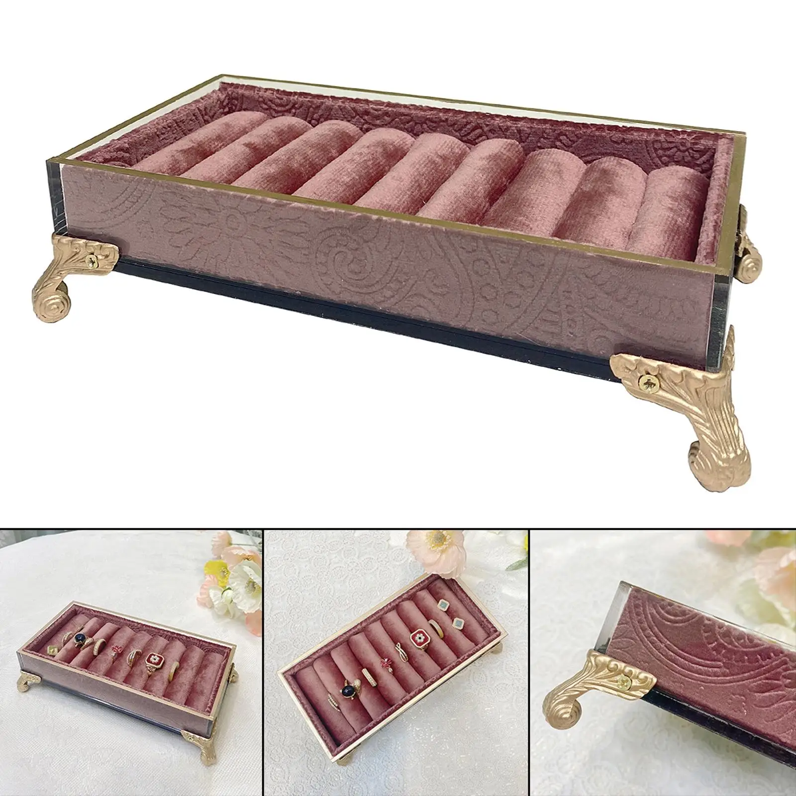 

Velvet Jewelry Display Tray Home Decor 8 Slots Ear Studs Bracelets Rings Rack Rings Organizer Box Jewelry Holder Show Case Pink