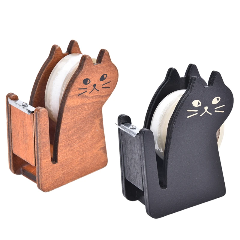 

1pc Cute cat wooden tape Dispenser Tape holder Tape cutter Office & School Supplies