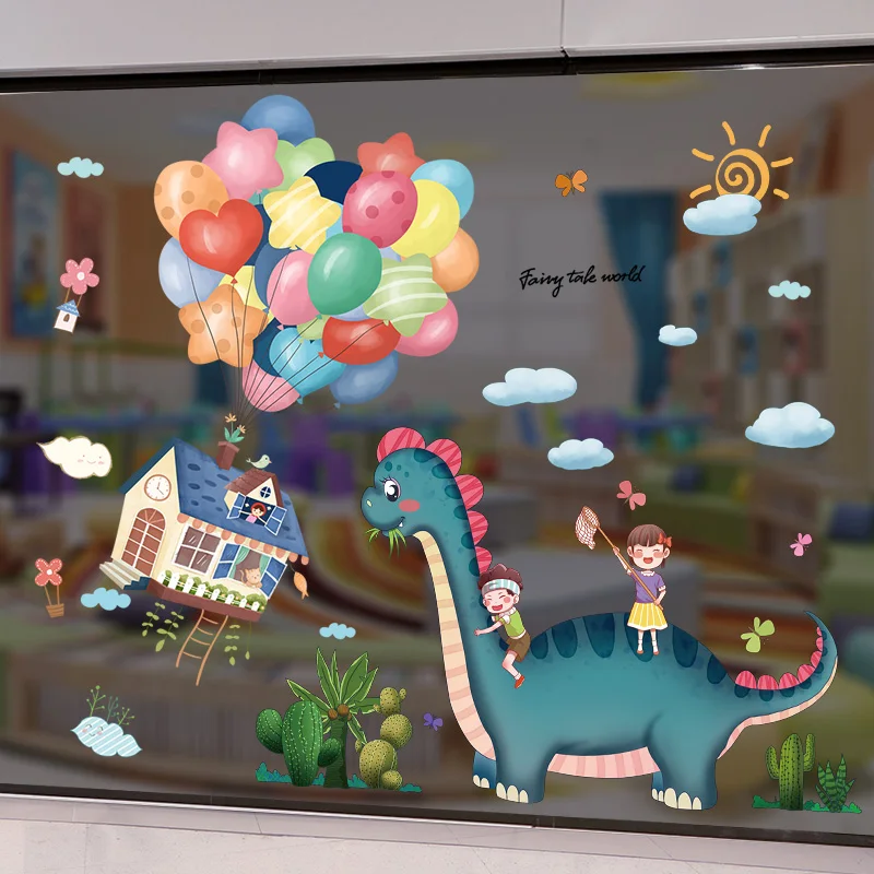 

Dinosaurs Animals Wall Stickers DIY Cartoon Balloons Mural Decals for Kids Room Baby Bedroom Children Nursery Home Decoration