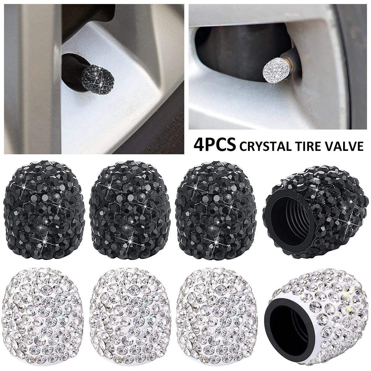 

4 Pcs Crystal Car Tire Valve Caps Diamond Shining Dust-proof Wheel Valve Cover Vehicle Bling Car Charms Decor Auto Accessories