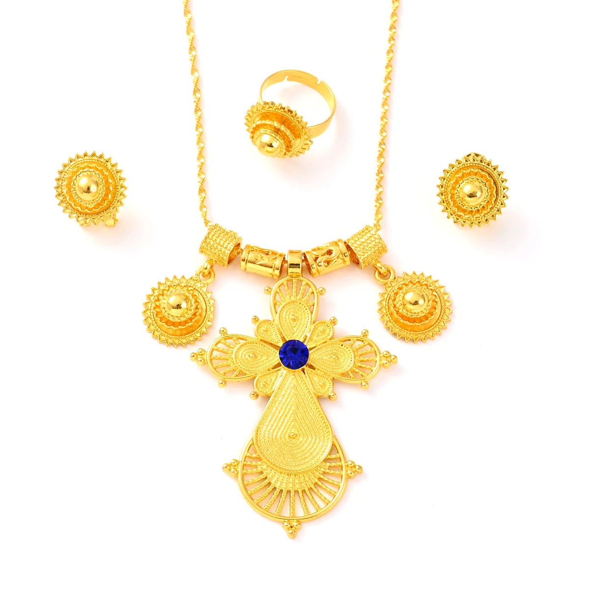 

New Ethiopian Eritrea Cross Jewelry Sets Necklaces Earrings Rings for Women Girls African Ethnic Wedding Party Gifts