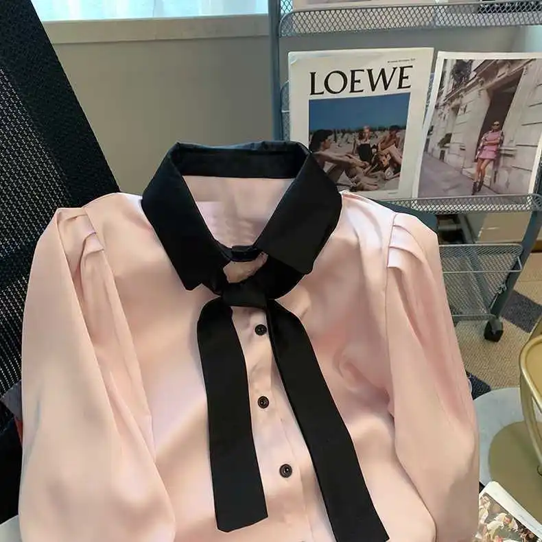 Уникальная Розовая атласная рубашка для женщин на весну и осень нишевая