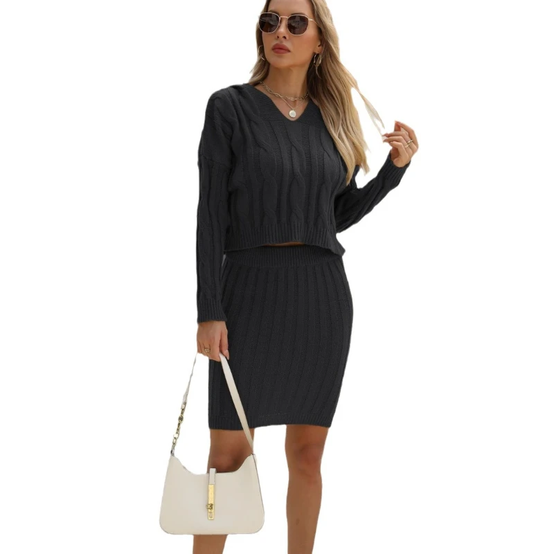 Европейская и американская осенне-зимняя новая женская одежда вязаный костюм с