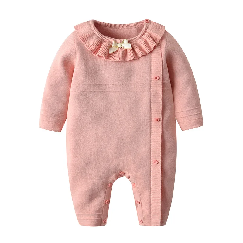 

Rompers baby long sleeve bodysuits fall and winter models pink wool rompers bow 3-18M loungewear Fashion Outfits