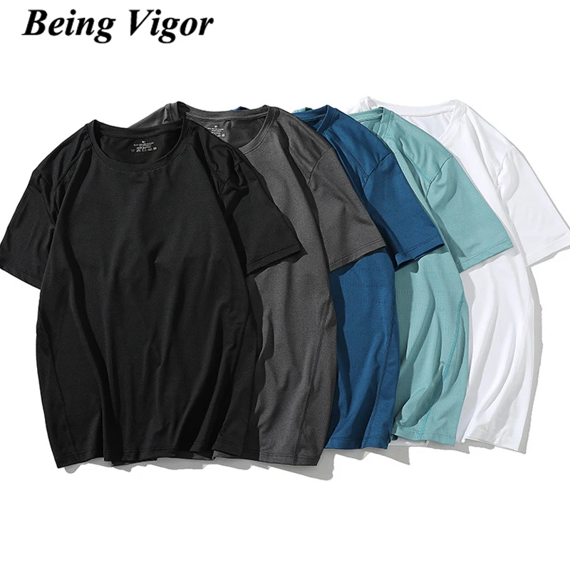 

Being Vigor Mens Summer Tee Tops Sport Wear Cotton Round Collar Plain Pullover Quick Dry Men Tshirt ropa hombre harajuku 티셔츠