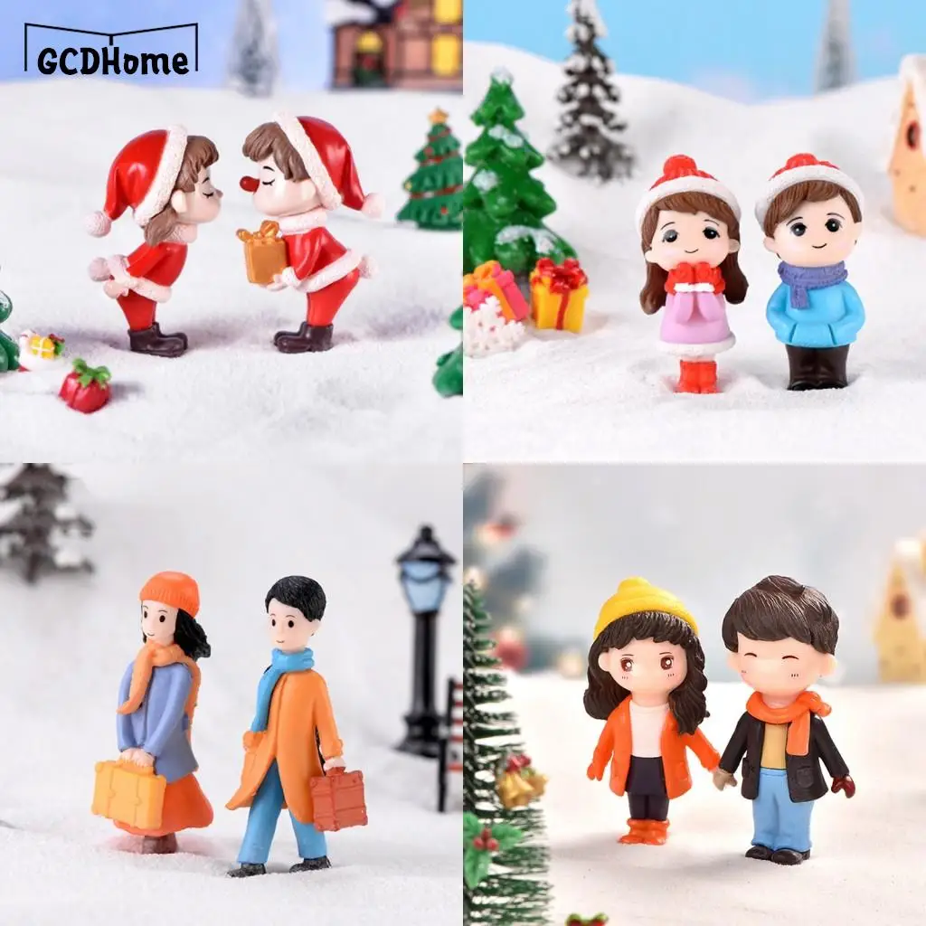 

2Pc Mini Christmas Love Couple with Xmas Hat Design Ornament Home Decor Gift Figure Doll DIY Garden Bonsai Decor Resin Craft
