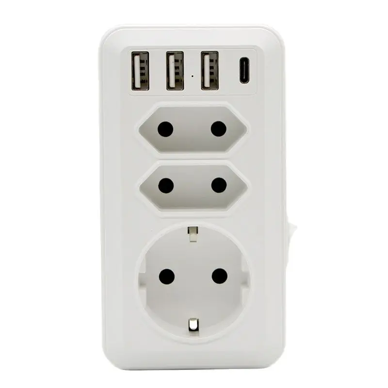 

New 250V16A EU Multifunctional Socket Household Socket 3 AC Jack With 3 USB DC5V / 3.4A + Type C Interface Free Shipping Brazil